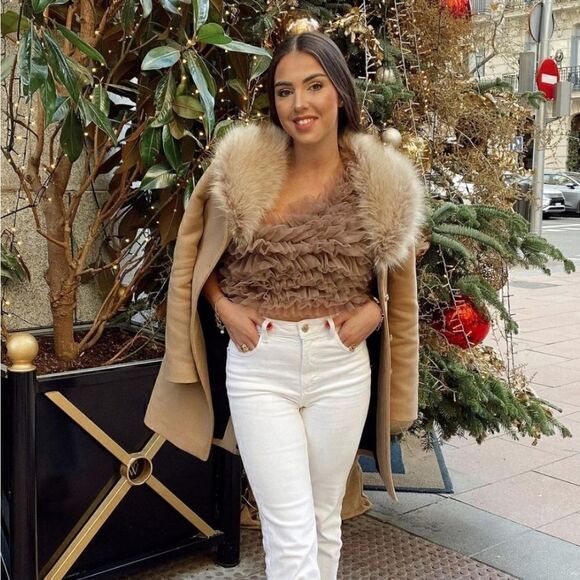 ZARA  ZARA TULLE CROP TOP taupe - Picture 5 of 16